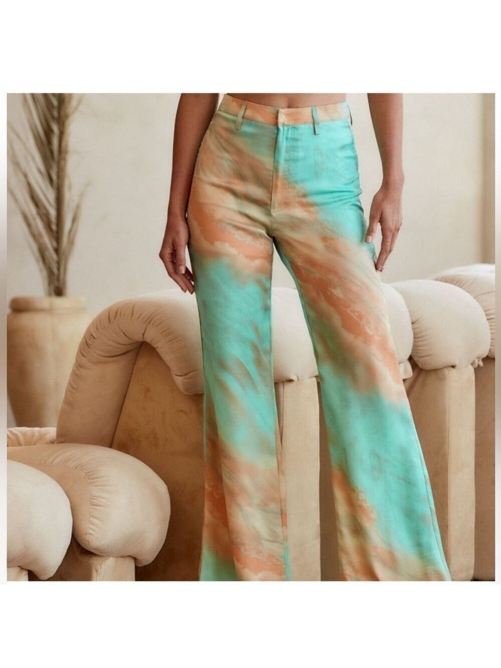 12th Tribe St. Barths Aqua and Peach Tie-Dye Pants Size L Festival beach pool